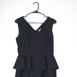 H&M Black Peplum Work Dress - Pencil Skirt - Solid Black Size 8 - Gold Zipper.
